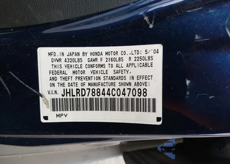 2004 Honda Cr-V Ex z USA, uszkodzony, nr VIN JHLRD78844C047098